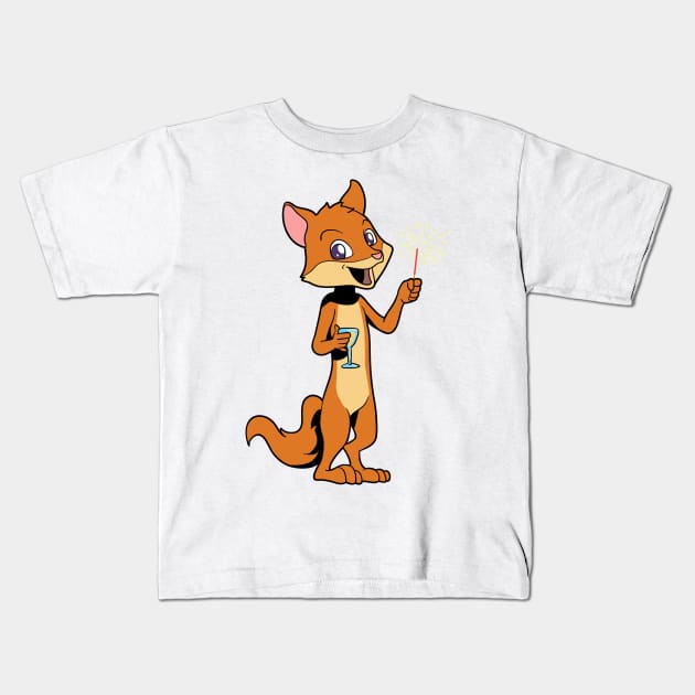 Fox with sparkler and champagne - Happy New Year Kids T-Shirt by Modern Medieval Design
